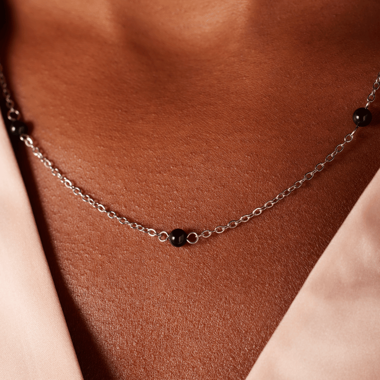 Stalen ketting gemstone black agate voor dames