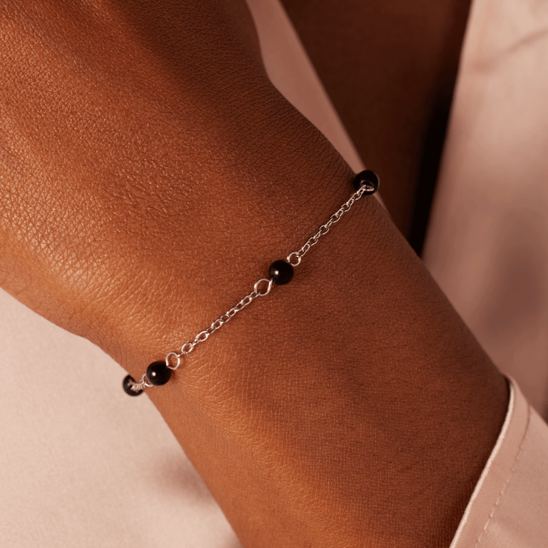 Stalen armband gemstone Black Agate