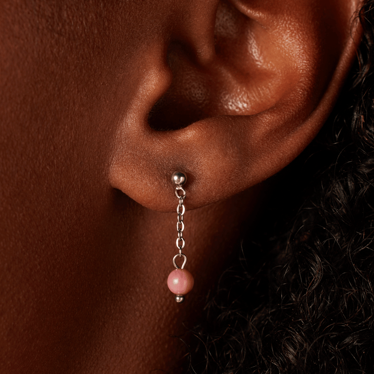Stalen oorknoppen gemstone rhodonite voor dames