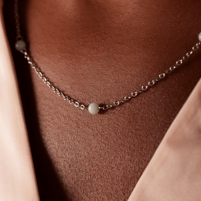 Stalen ketting gemstone amazonite voor dames