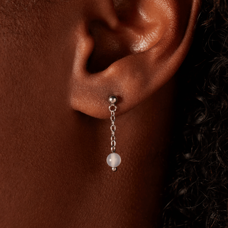 Stalen oorknoppen gemstone White Agate voor dames