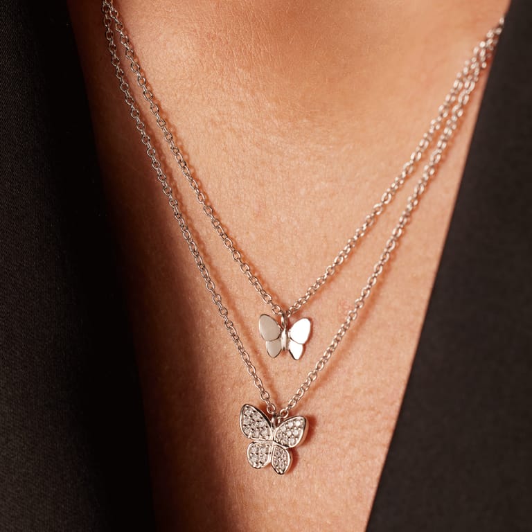 Zilveren ketting dubbel vlinder