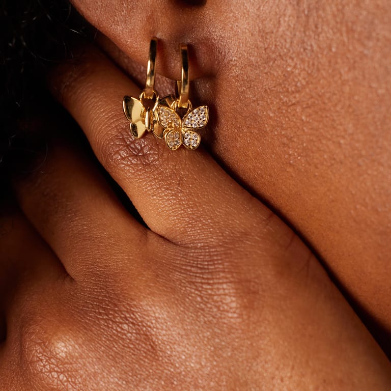 Zilveren goldplated oorringen vlinder zirkonia voor dames