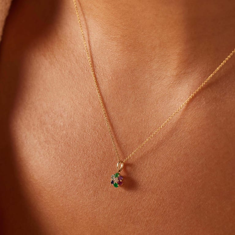 Collier, 585 Gold, Blume, Diamant (0,025 ct)