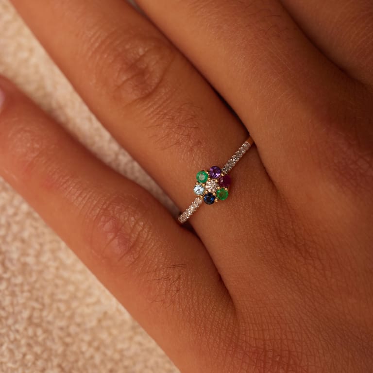14 Karaat gouden ring bloem diamanten(0,075ct)