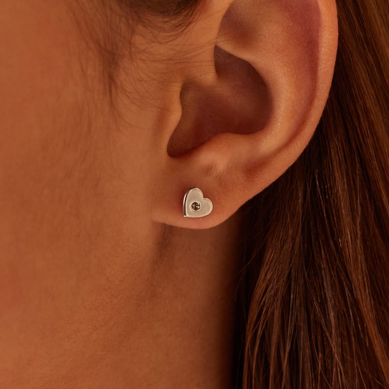 Ohrstecker für Kinder aus 925er Silber, Herz, Kristall
