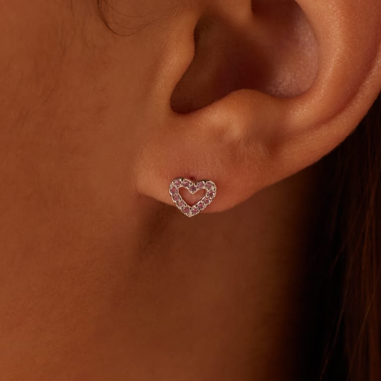 Ohrstecker für Kinder aus 925er Silber, Herz, Zirkonia, Rosa