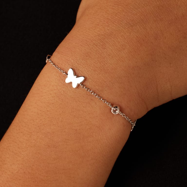 Zilveren kinderarmband vlinders zirkonia