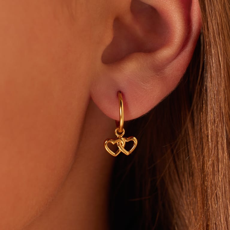 Zilveren goldplated kinderoorringen dubbele openhart