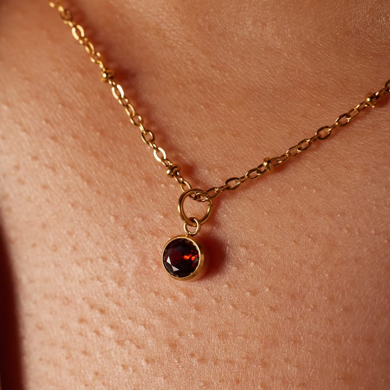 Stainless steel goldplated ketting met geboortesteen hanger Januari