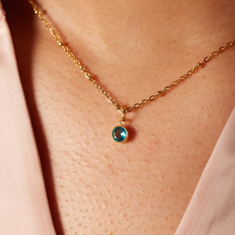 Stainless steel goldplated ketting met geboortesteen hanger Maart