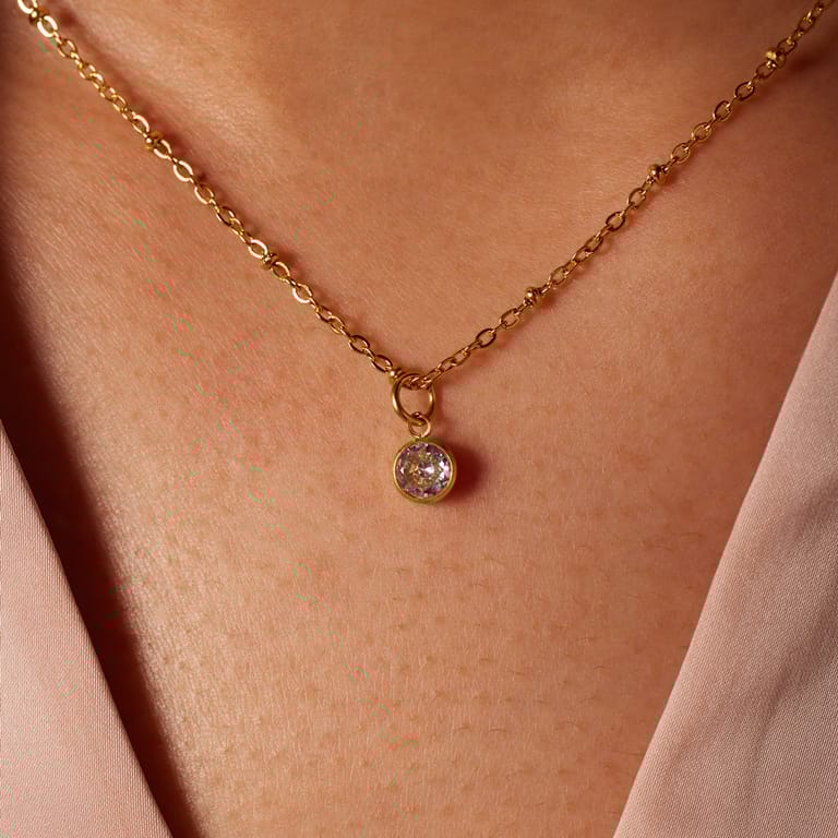 Stainless steel goldplated ketting met hanger geboortesteen April voor dames