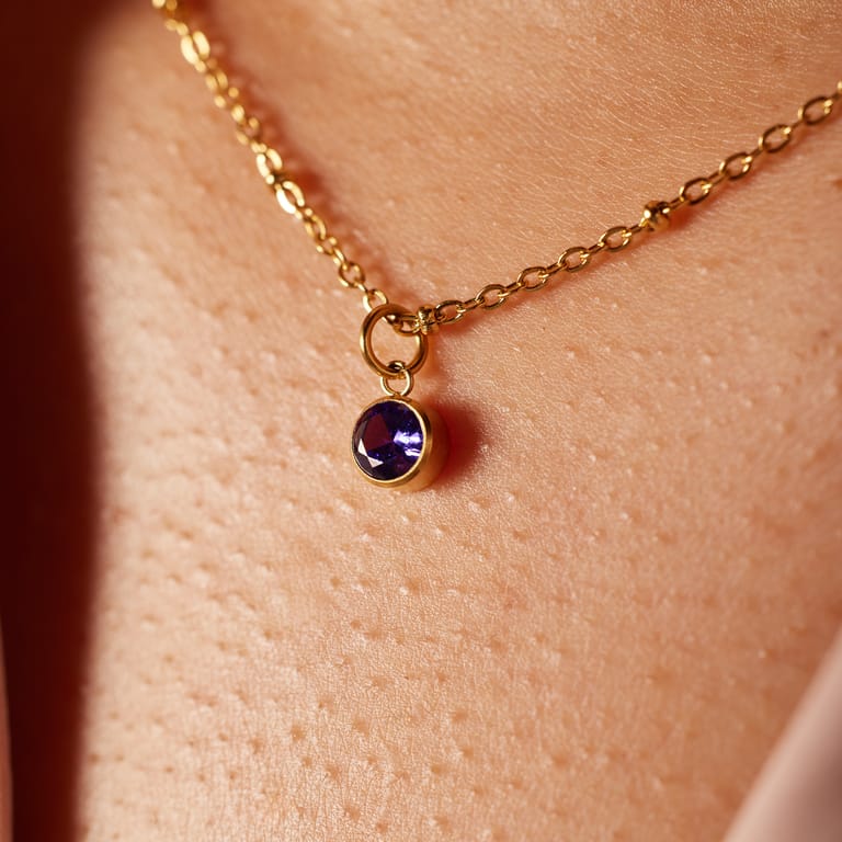 Stainless steel goldplated ketting met geboortesteen hanger Juni