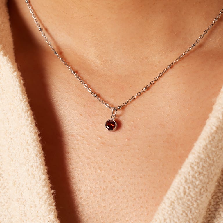 Stalen ketting met geboortesteen hanger Januari