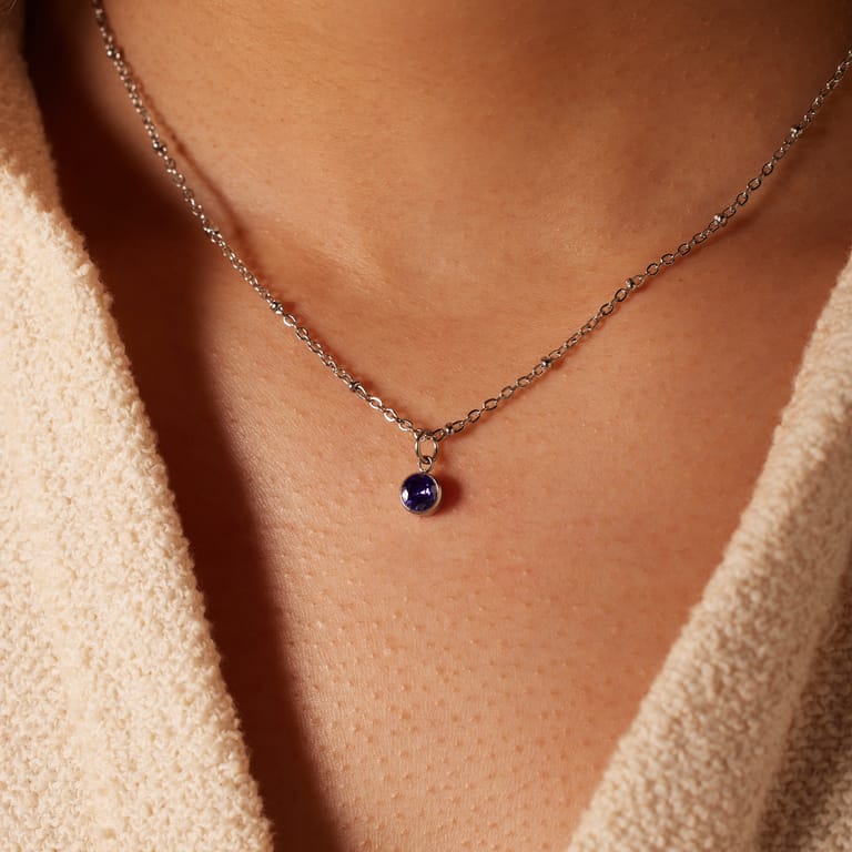 Stalen ketting met geboortesteen hanger Juni