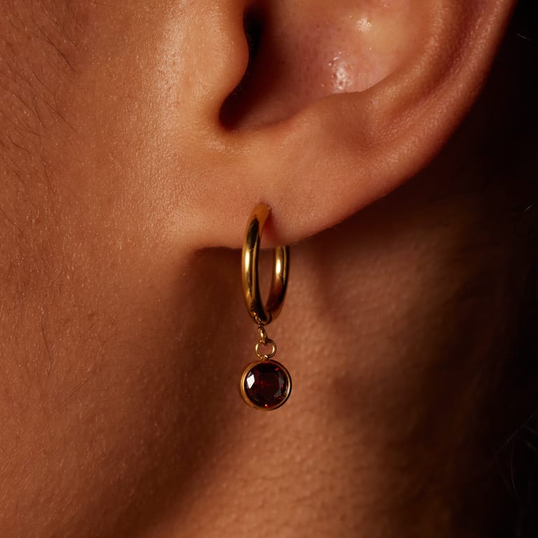 Stainless steel goldplated oorbellen geboortesteen januari