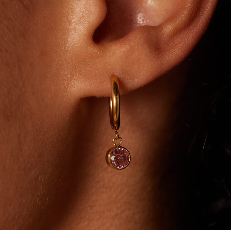 Stainless steel goldplated oorbellen geboortesteen oktober