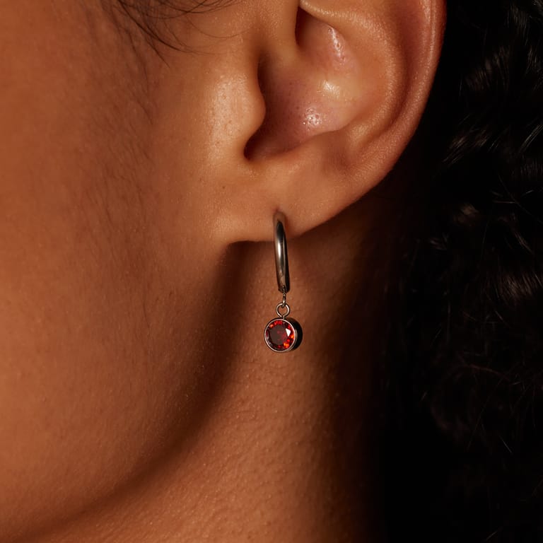 Stainless steel oorbellen met geboortesteen januari