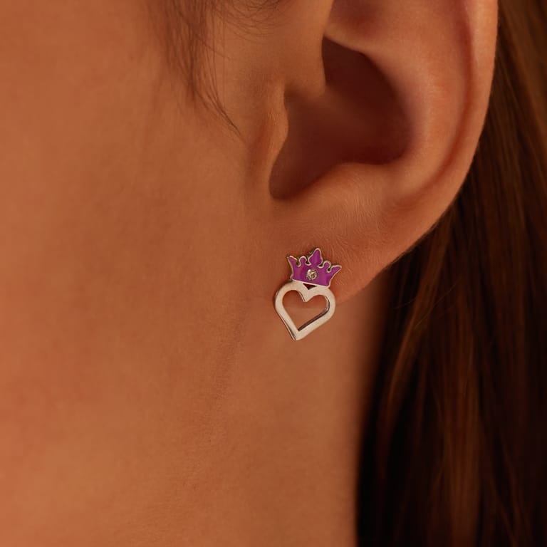 Disney – Ohrstecker aus Edelstahl, Herz, mit rosa Krone