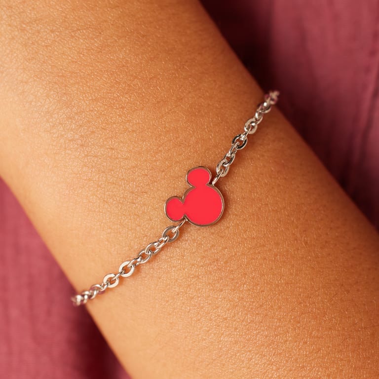 Disney – Armband aus Edelstahl, Mickey, mit rosa Emaille