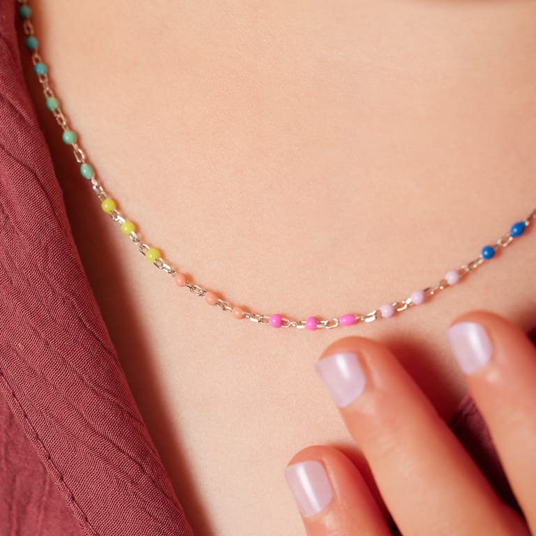 Zilveren kinderketting met kralen bal multi