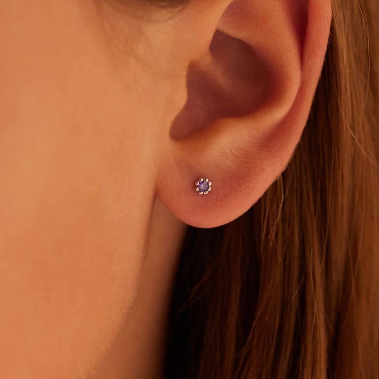 Ohrstecker aus 925 Silber, Blume, Zirkonia, Amethyst