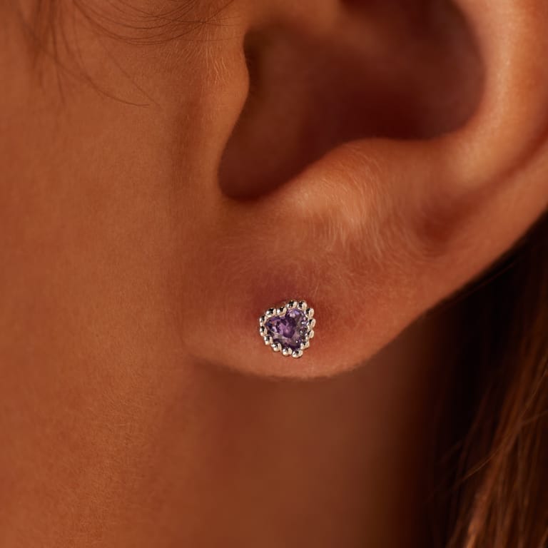 Ohrstecker aus 925 Silber, Herz, Zirkonia, Amethyst