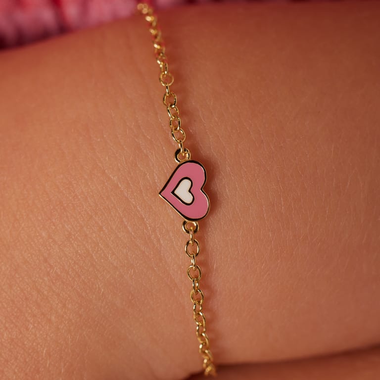 Armband aus 925er Silber, vergoldet, Herz, Emaille, Rosa