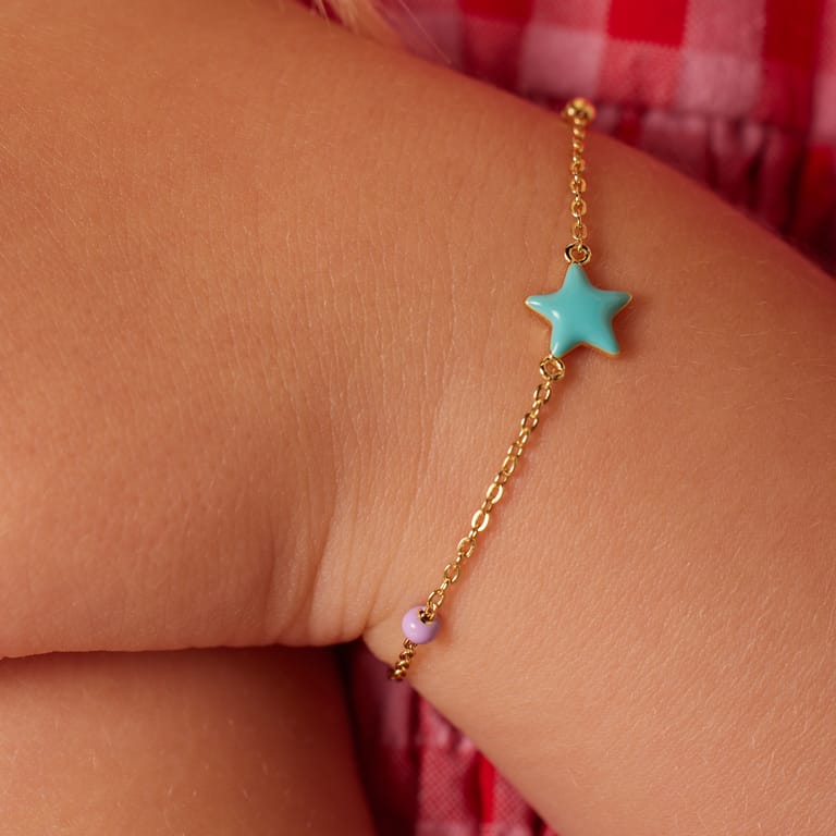 Zilveren goldplated armband ster emaille blauw