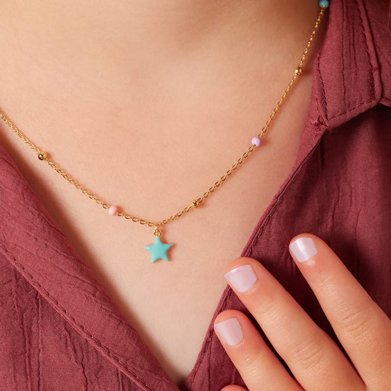 Zilveren ketting ster emaille blauw