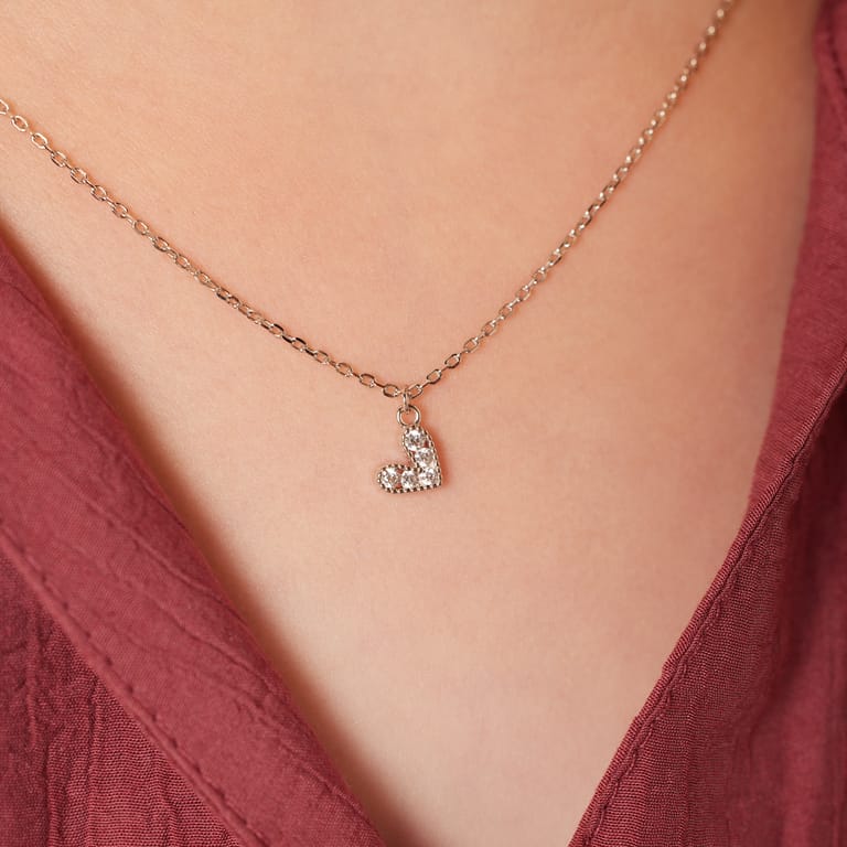 Zilveren ketting met hanger hart zirkonia