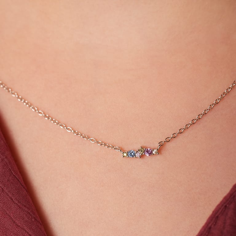 Zilveren ketting bar multi color