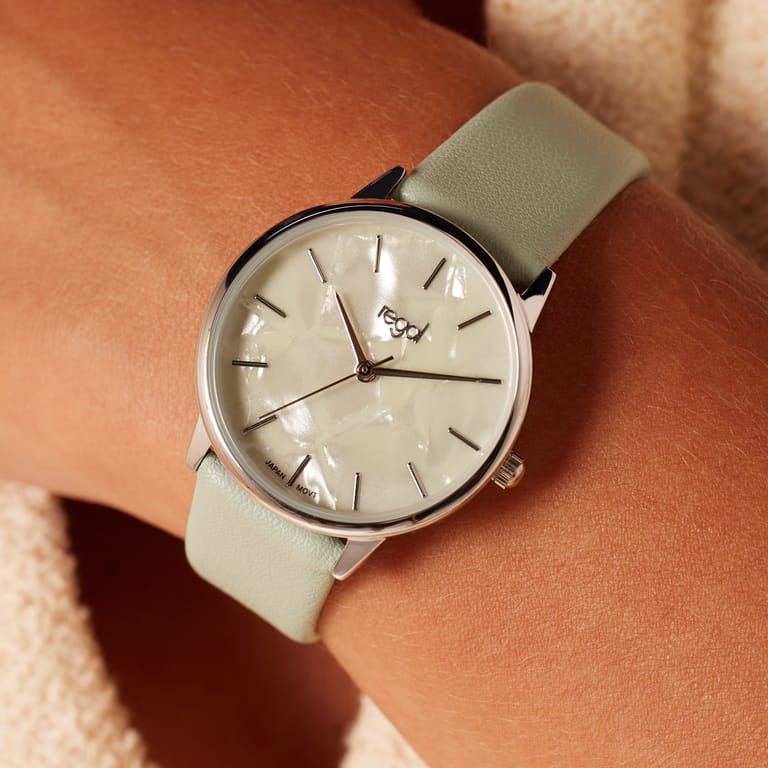 Regal Damen-Armbanduhr, Grün, Zifferblatt in Perlmuttoptik