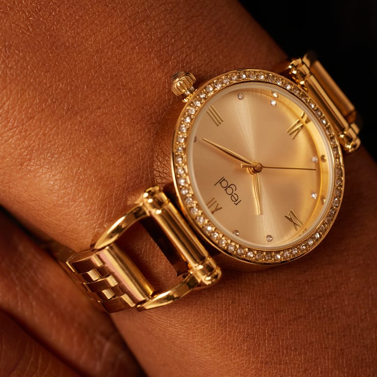 Regal dames horloge goudkleurig met zirkonia