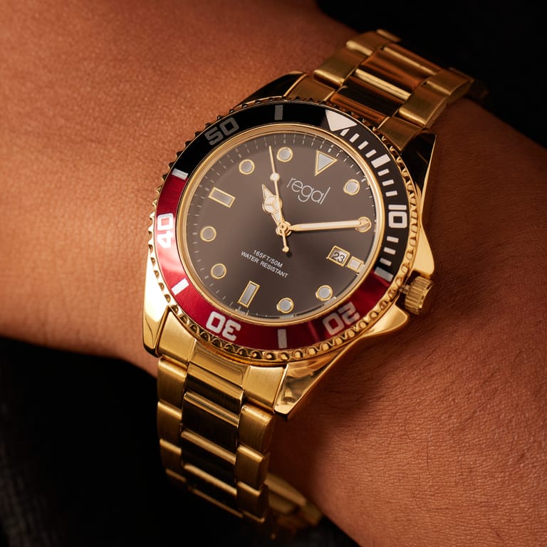 Regal Herren-Armbanduhr, Gold, mit schwarzem Zifferblatt