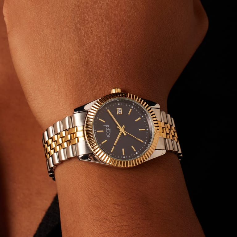 Regal Armbanduhr, zweifarbig, mit blauem Zifferblatt