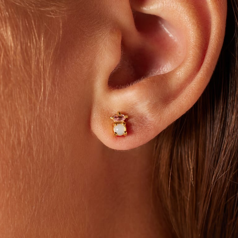 Stainless steel goldplated oorknoppen met zirkonia voor dames