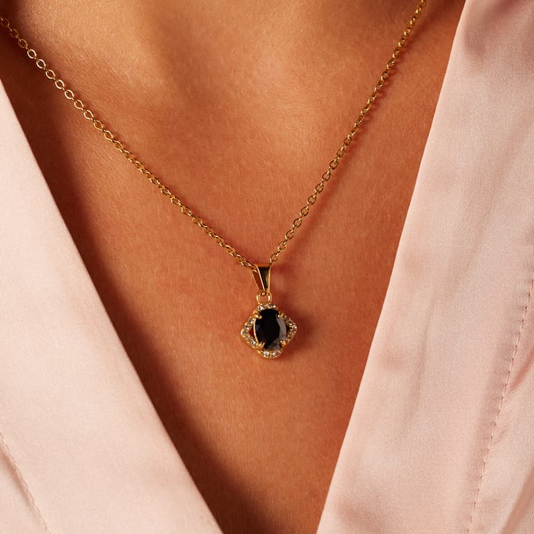 Stalen goldplated ketting met hanger met zirkonia voor dames