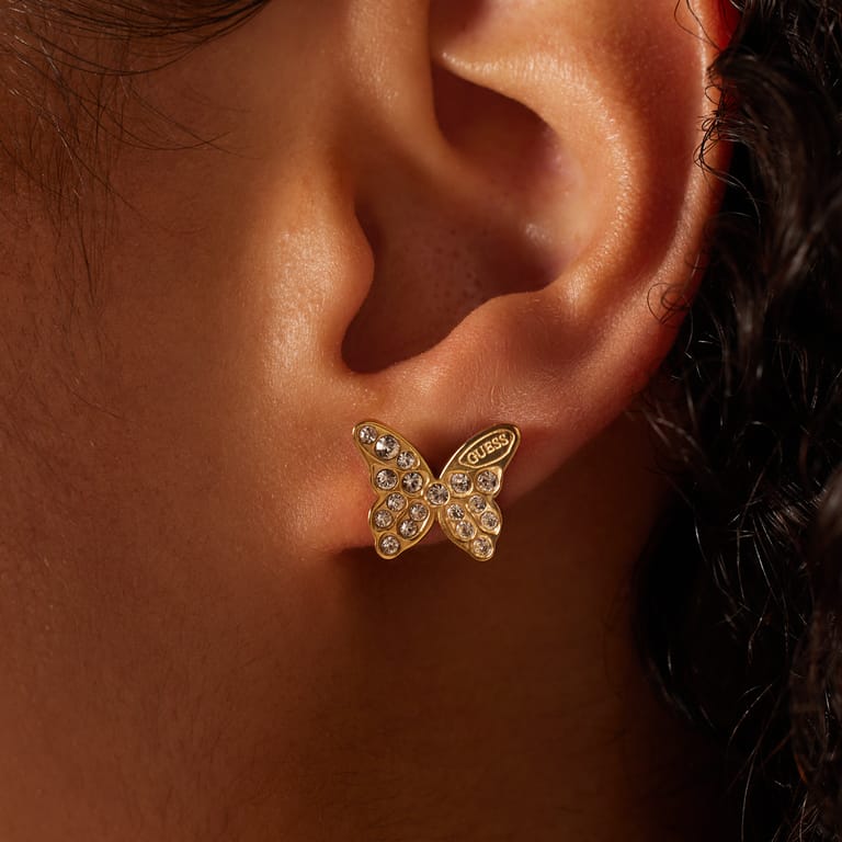 Guess stainless steel goldplated oorknoppen vlinder CHRYSAL