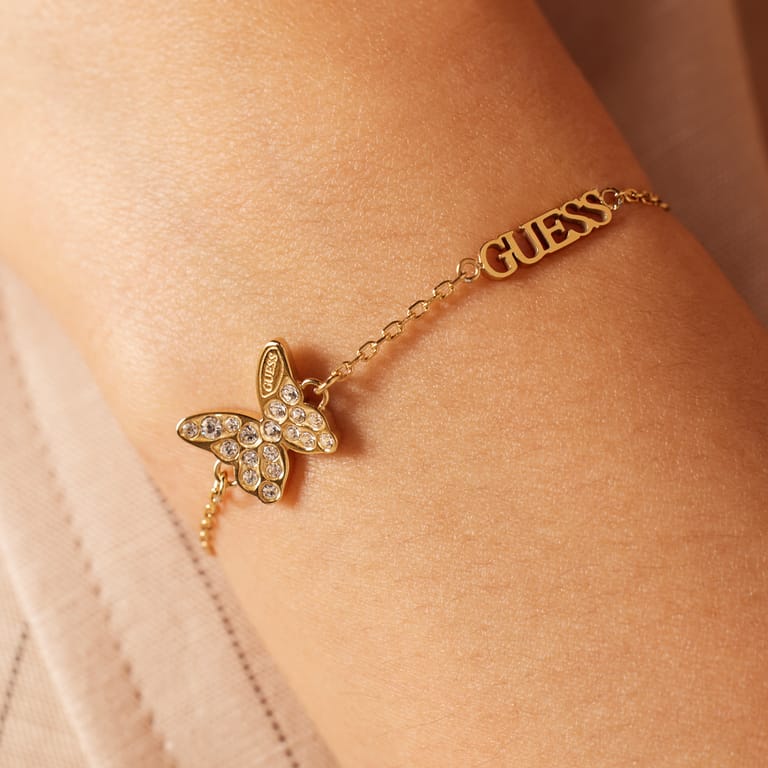 Guess stainless steel goldplated fantasiearmband met zirkonia voor dames