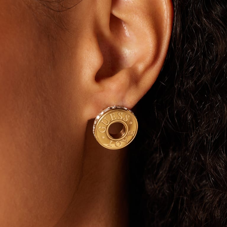 Guess Ohrstecker aus Edelstahl, vergoldet, LOVE GUESS