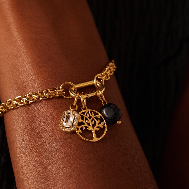 Stainless steel goldplated bedel levensboom