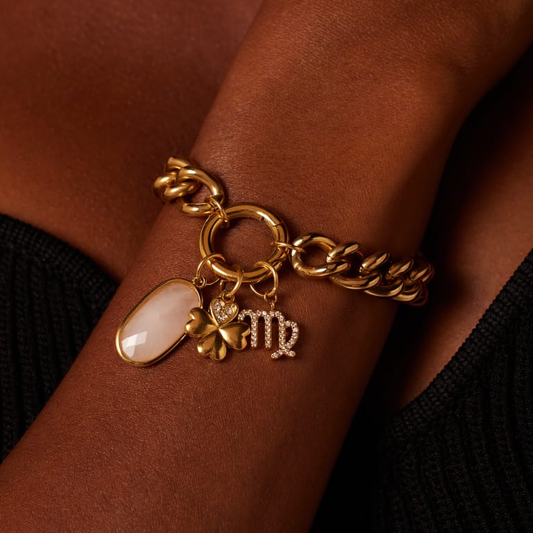Stalen goldplated hanger klaver met zirkonia voor dames