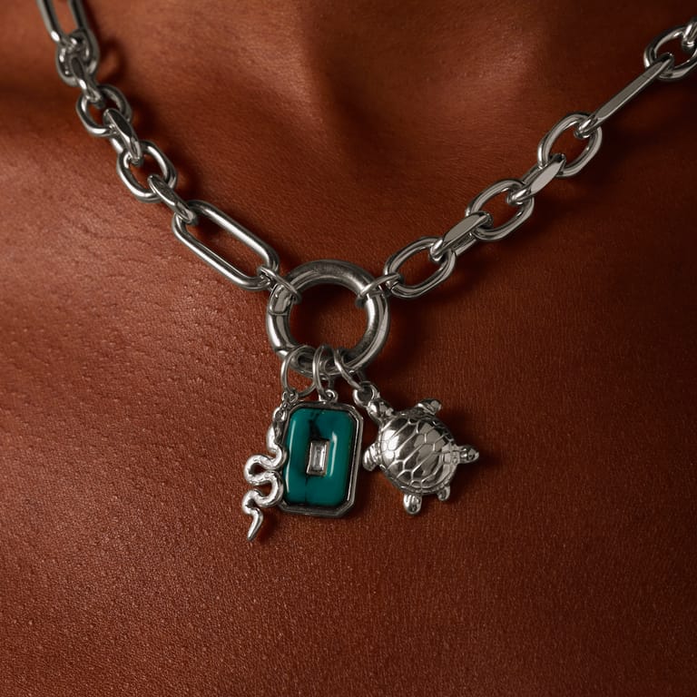 Charm aus Edelstahl, Rechteck, grün