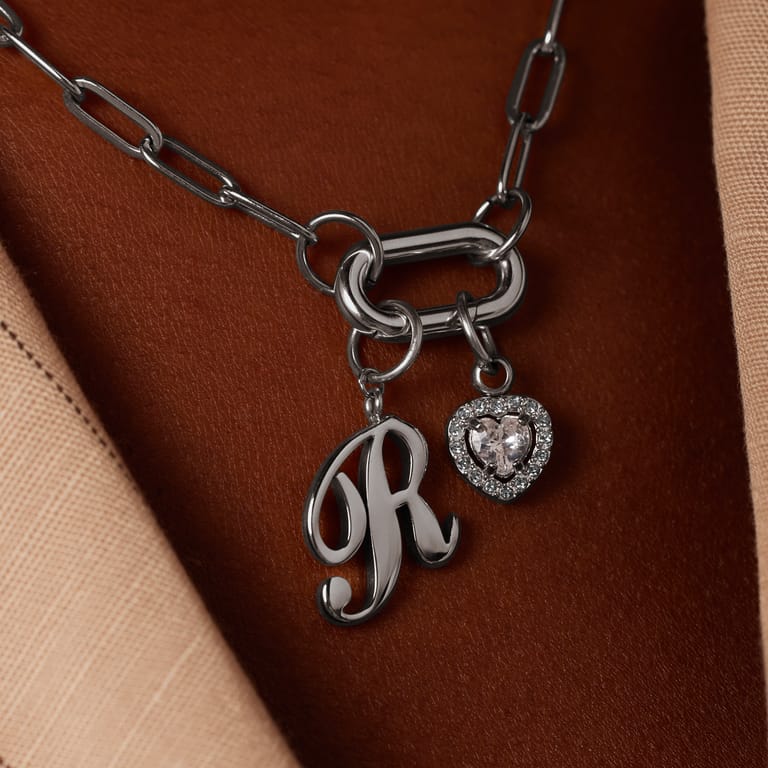 Charm aus Edelstahl, offenes Herz mit Zirkonia