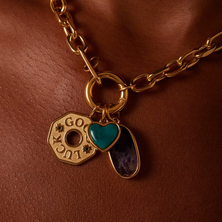 Charm aus Edelstahl, vergoldet, Herz, grün