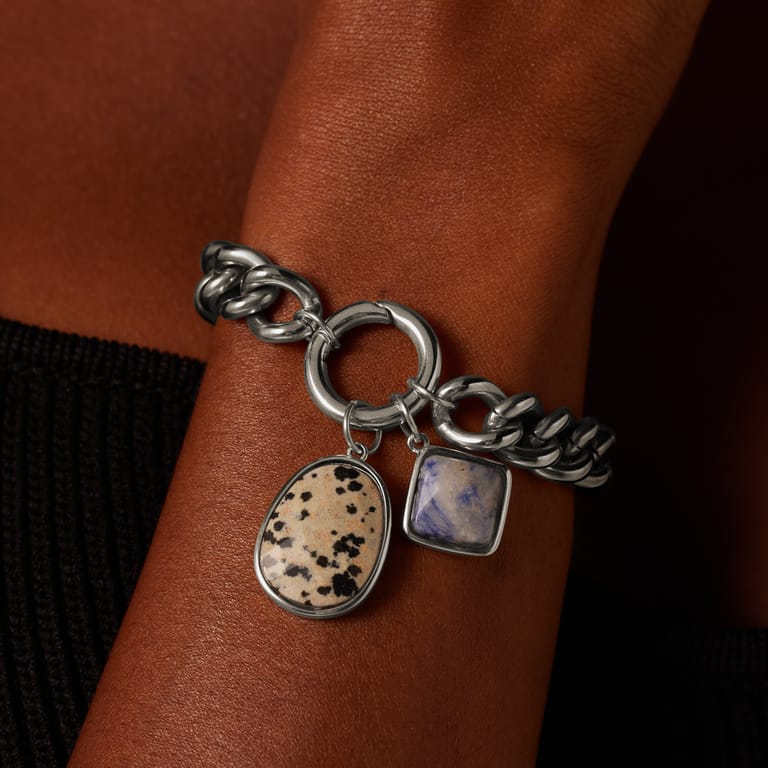 Charm aus Edelstahl mit Dalmatinerjaspis