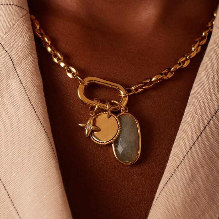 Stalen goldplated hanger met labradorite voor dames