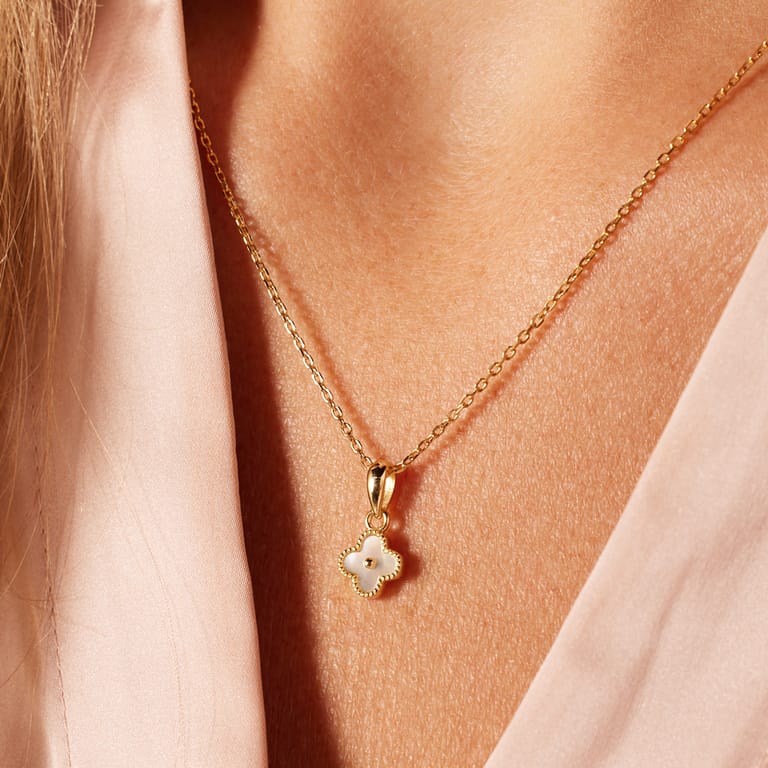 Zilveren goldplated ketting met hanger klaver voor dames
