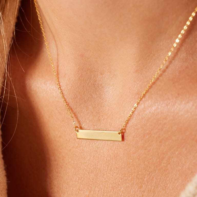 Zilveren goldplated ketting met hanger graveerplaat voor dames